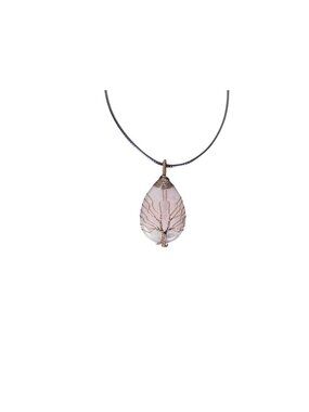 Rose Quartz Tree of Life Pendant Necklace Wire Wrapped Pink Crystal Teardrop